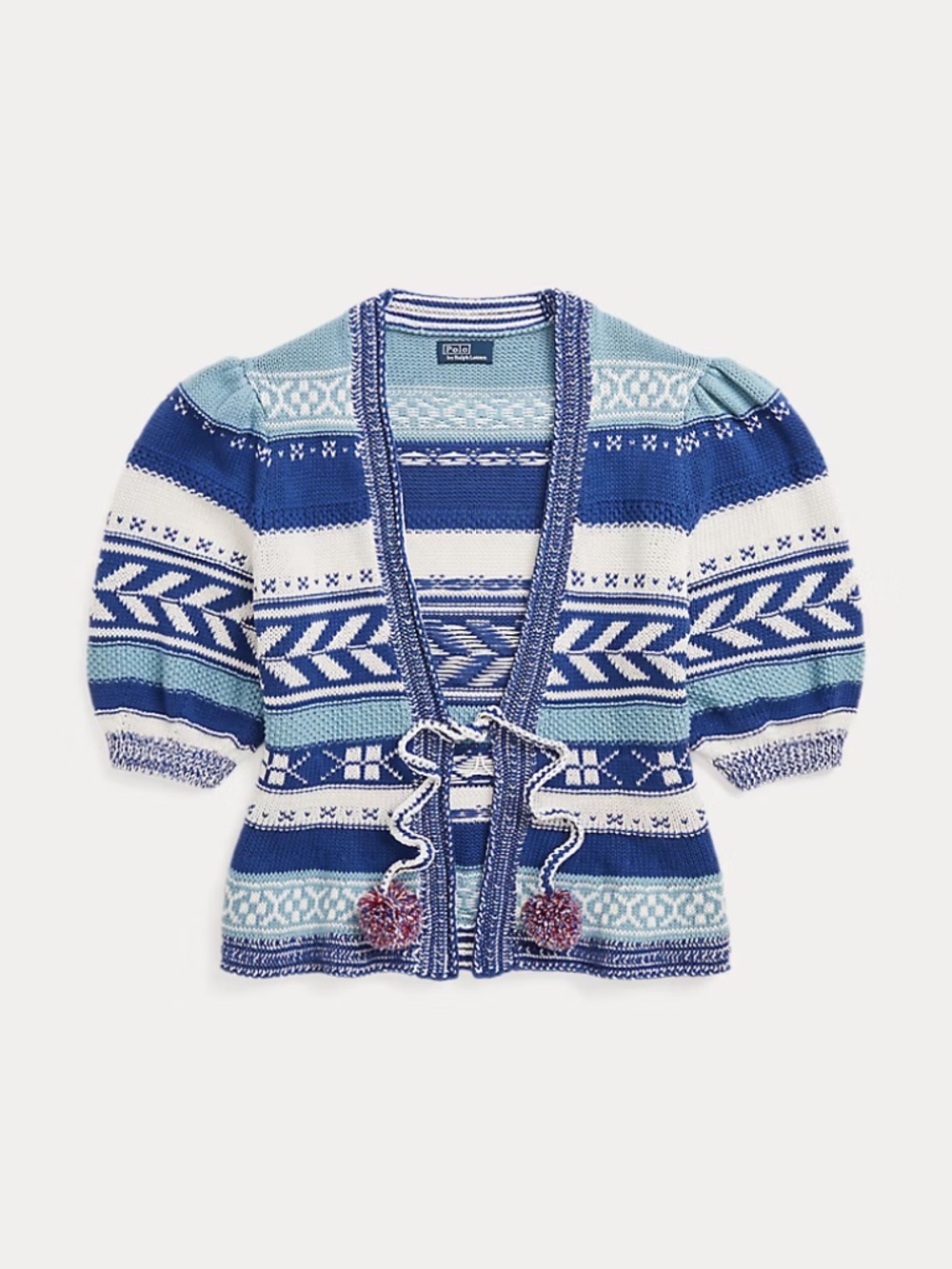 Polo Ralph Lauren Geo-Stripe Pom-Pom Linen-Blend Cardigan - size M - Picture 4 of 8